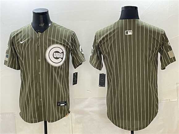Men%27s Chicago Cubs Blank Pinstripe Olive 2026 Armed Forces Day Salute To Service Stitched Jersey Dzhi
