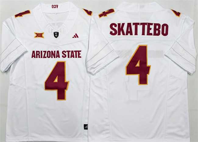 Men%27s Arizona State Sun Devils #4 Cam Skattebo White 2025 F.U.S.E. Vapor Limited Stitched Jersey