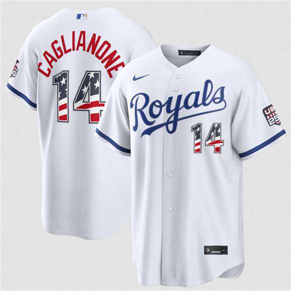 Men%27s Kansas City Royals #14 Jac Caglianone White USA 250 Fourth of July Stitched Jersey Dzhi