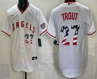Men%27s Los Angeles Angels #27 Mike Trout White USA 250 Fourth of July Home Stadium Stitched Jersey Dzhi