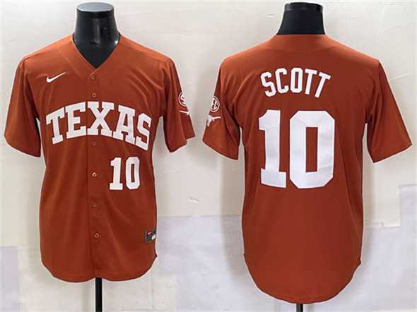 Men%27s Texas Longhorns #10 Mia Scott Orange SEC Patch Stitched Jersey