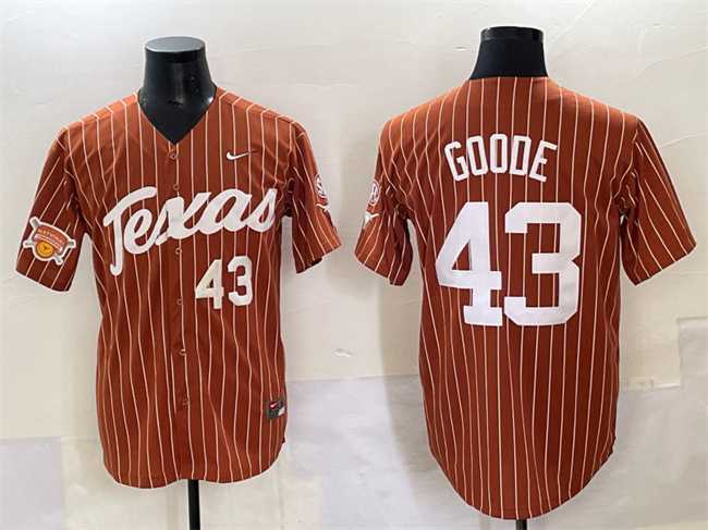 Men%27s Texas Longhorns #43 Leighann Goode Orange Pinstripe 2025 Softball National Champions & SEC Patch Stitched Jersey