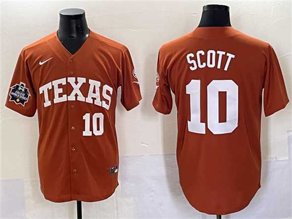 Men%27s Texas Longhorns #10 Mia Scott Orange 2025 World Series & SEC Patch Stitched Jersey