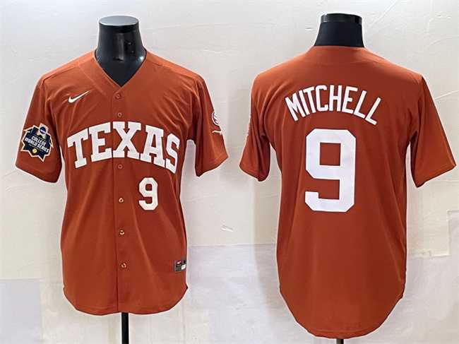 Men%27s Texas Longhorns #9 Joley Mitchell Orange 2025 World Series & SEC Patch Stitched Jersey