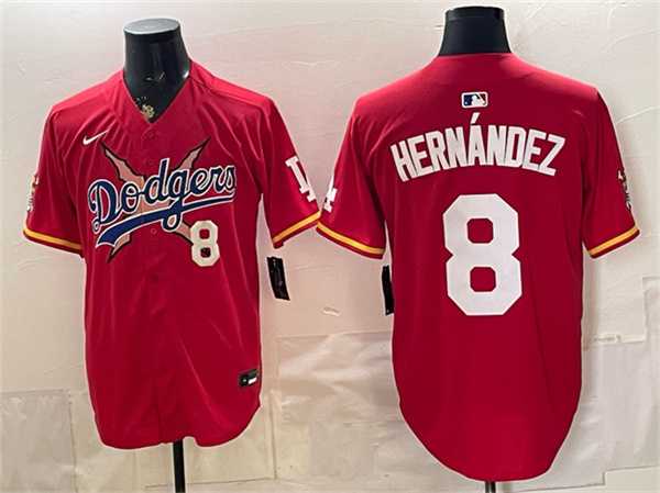 Men%27s Los Angeles Dodgers x One Piece #8 Enrique Hernandez Red Vapor Premier Limited Stitched Jersey
