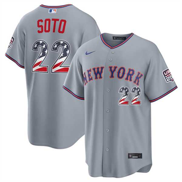 Men%27s New York Mets #22 Juan Soto Gray USA 250 Fourth of July Home Stitched Jersey Dzhi