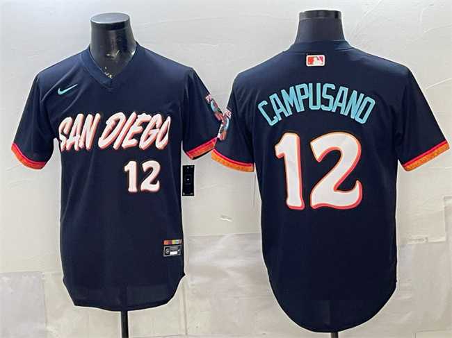 Men%27s San Diego Padres #12 Luis Campusano Obsidian 2026 City Connect Stadium Stitched Jersey