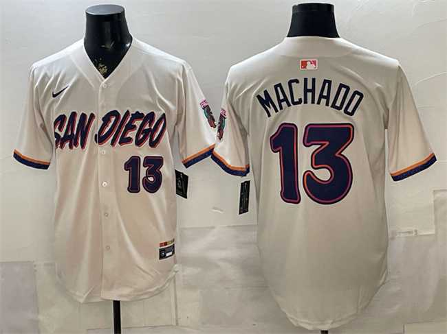 Men%27s San Diego Padres #13 Manny Machado Cream 2026 City Connect Stadium Stitched Jersey