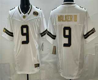 Men%27s Seattle Seahawks #9 Kenneth Walker III White Gold FUSE 50th Season Patch Vapor Limited Stitched Jersey Dzhi