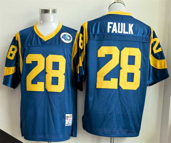 Men%27s Los Angeles Rams #28 Marshall Faulk Royal Throwback Football Stitched Jersey