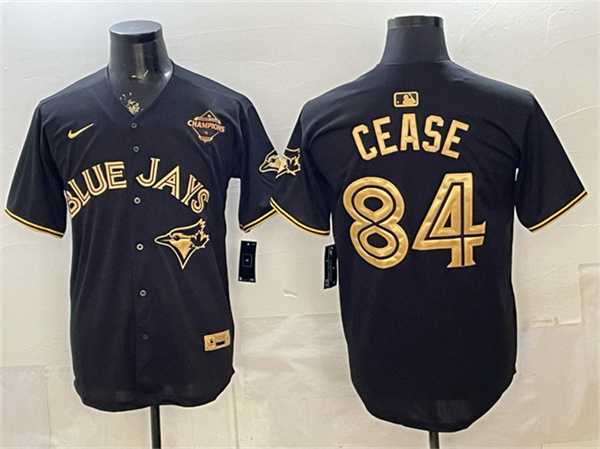 Men%27s Toronto Blue Jays #84 Dylan Cease Black Gold 2025 American League Champions Limited Stitched Jersey