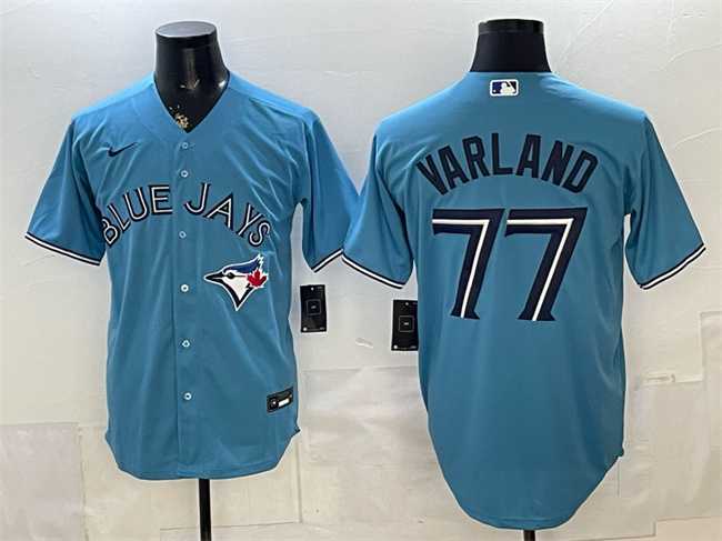 Men%27s Toronto Blue Jays #77 Louis Varland Blue Stitched Jersey