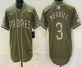 Men%27s San Diego Padres #3 Jackson Merrill Olive 2026 Armed Forces DayJersey Dzhi
