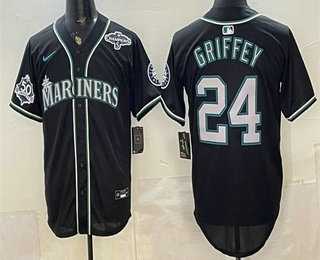 Men%27s Seattle Mariners #24 Ken Griffey Jr 50th Black Out Style Vapor Premier Limited Jersey Dzhi