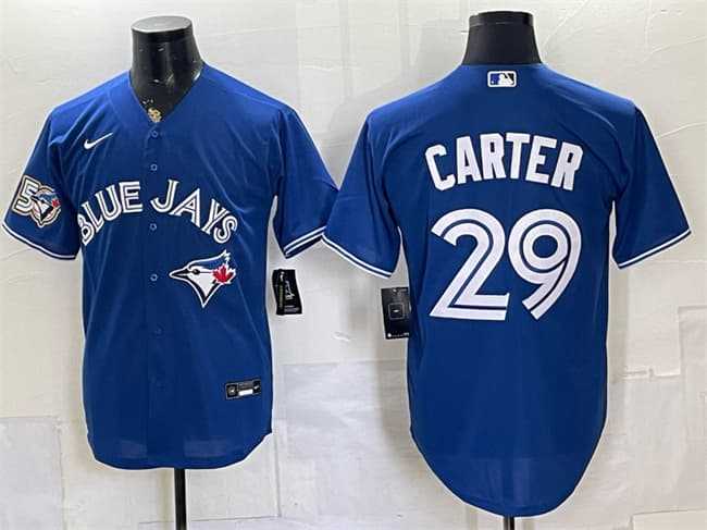 Men%27s Toronto Blue Jays #29 Joe Carter Royal 50 Seasons Patch Stitched Jersey