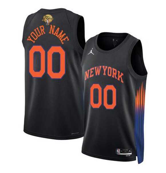 Men%27s New Yok Knicks Active Player Custom Black 2026 Finals Patch Statement Edition Stitched Basketball Jersey