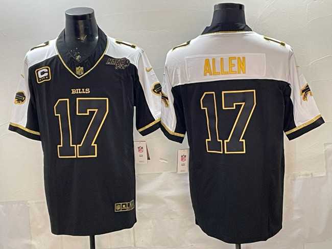 Men%27s Buffalo Bills #17 Josh Allen Black Gold 2025 F.U.S.E. With Bills Mafia Patch & 4-Star C Patch Vapor Limited Stitched Jersey