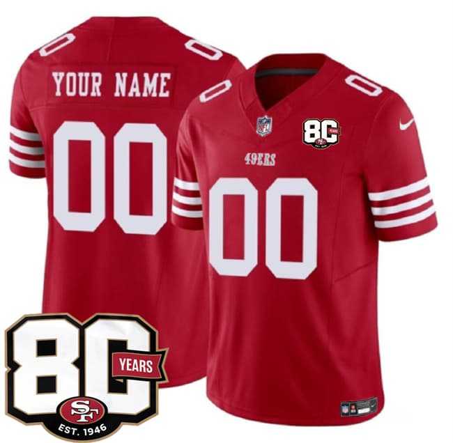 Men%27s San Francisco 49ers Active Player Custom Red 80th Anniversary Patch 2026 F.U.S.E. Vapor Untouchable Limited Stitched Jersey
