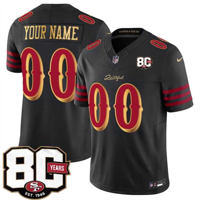 Men%27s San Francisco 49ers Active Player Custom Black 80th Anniversary Patch Rivalries 2026 F.U.S.E. Vapor Untouchable Limited Stitched Jersey