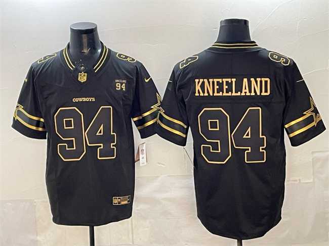 Men%27s Dallas Cowboys #94 Marshawn Kneeland Black Gold 2025 F.U.S.E. 94 Marshawn Kneeland Memorial Patch Vapor Limited Stitched Jersey