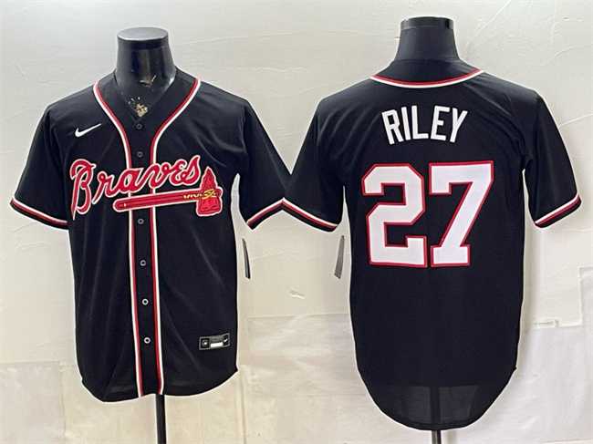 Men%27s Atlanta Braves #27 Austin Riley 2026 Fashion Replica Black Out Stitched Jersey