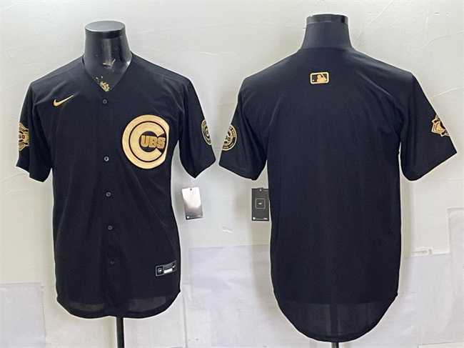 Men%27s Chicago Cubs Blank Black Gold 150th Anniversary Patch Stitched Jersey Dzhi