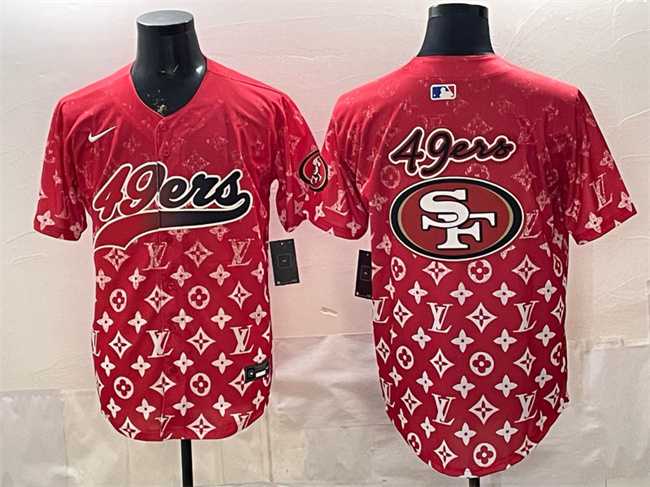 Men%27s San Francisco 49ers Team Big Logo Red Limited Stitched Baseball Jersey