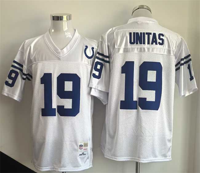 Men%27s Indianapolis Colts #19 Johnny Unitas White Throwback Stitched Jersey