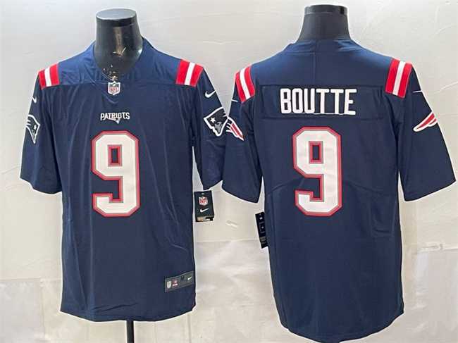 Men%27s New England Patriots #9 Kayshon Boutte Navy Vapor Limited Stitched Jersey