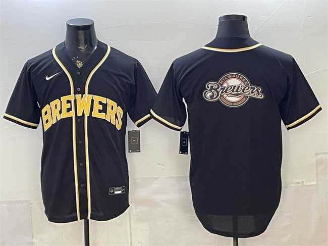 Men%27s Milwaukee Brewers Team Big Logo 2026 Fashion Replica Black Out Stitched Jersey Dzhi