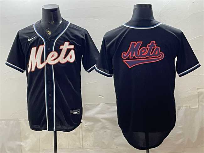 Men%27s New York Mets Team Big Logo 2026 Fashion Replica Black Out Stitched Jersey Dzhi