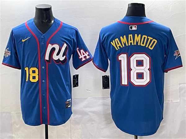 Men%27s National League #18 Yoshinobu Yamamoto Blue 2025 All-Star Edition Limited Stitched Jersey