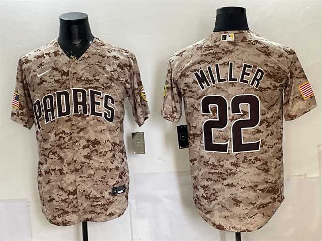 Men%27s San Diego Padres #22 Mason Miller Tan Camo Cool Base Stitched Jersey Dzhi