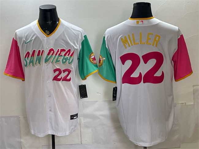 Men%27s San Diego Padres #22 Mason Miller 2022 White City Connect Cool Base Stitched Jersey