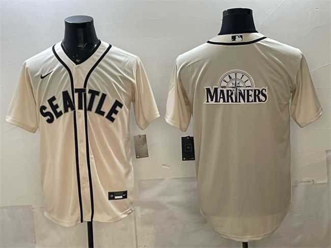 Men%27s Seattle Mariners Team Big Logo Cream Alternate Stitched Jersey Dzhi