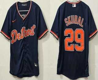 Men%27s Detroit Tigers #29 Tarik Skubal Navy Cool Base Jersey