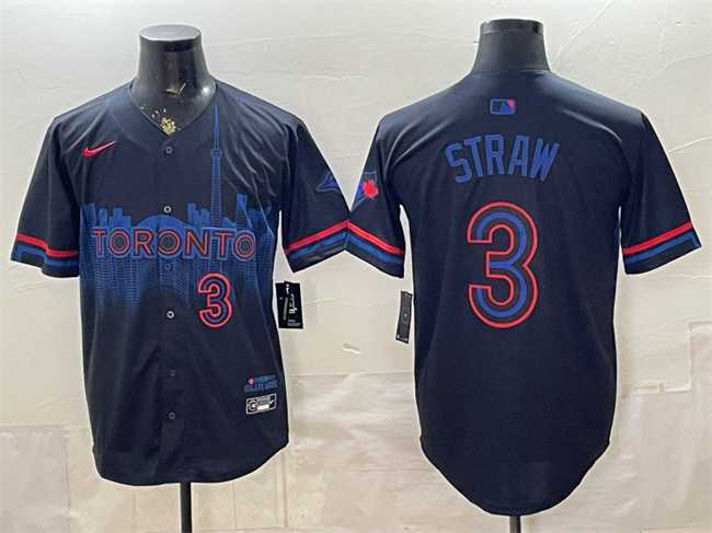 Men%27s Toronto Blue Jays #3 Myles Straw Navy 2024 City Connect Limited Stitched Jersey