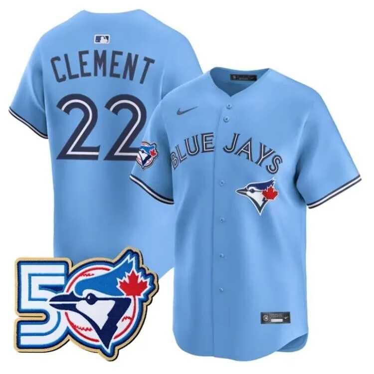 Men%27s Toronto Blue Jays 22 Ernie Clement 50th Anniversary Alternate Limited Jersey Dzhi