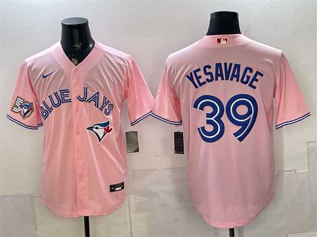 Men%27s Toronto Blue Jays #39 Trey Yesavage Pink 50 Seasons Patch Stitched Jersey