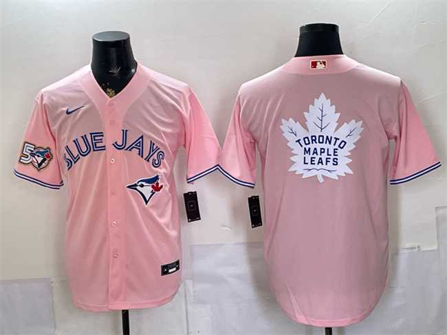 Men%27s Toronto Blue Jays & Leafs With White Leafs Logo Pink 50 Seasons Patch Stitched Jersey Dzhi