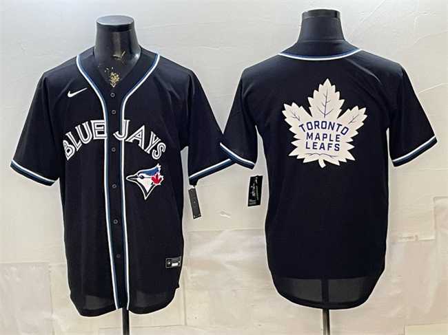 Men%27s Toronto Blue Jays & Leafs With White Leafs Logo 2026 Fashion Replica Black Out Stitched Jersey Dzhi