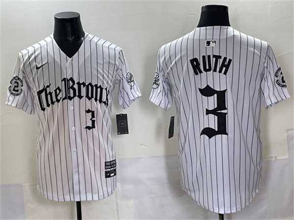 Men%27s New York Yankees #3 Babe Ruth White Pinstripe %27Gothic Legacy Edition%27 Vapor Premier Limited Stitched Jersey