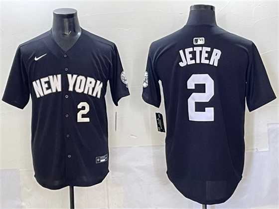 Men%27s New York Yankees #2 Derek Jeter Black Limited Stitched Jersey