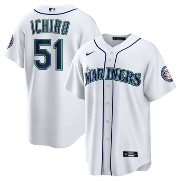 Men%27s Seattle Mariners #51 Ichiro Suzuki White Cool Base Stitched Jersey Dzhi