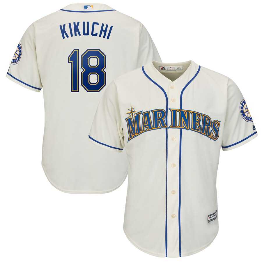 Men%27s Seattle Mariners 18 Yusei Kikuchi Cream Cool Base Jersey Dzhi
