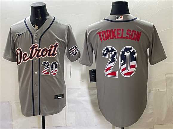 Men%27s Detroit Tigers #20 Spencer Torkelson Gray 2026 USA 250 Fourth of July Stitched Jersey Dzhi