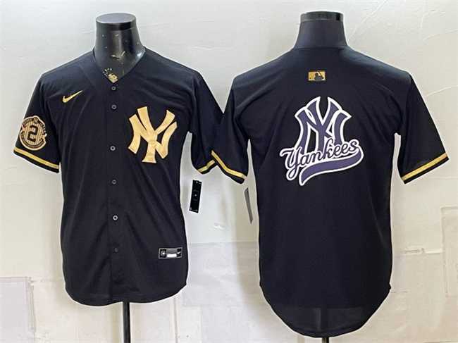 Men%27s New York Yankees Team Big Logo Black Gold With Patch Stitched Jersey Dzhi