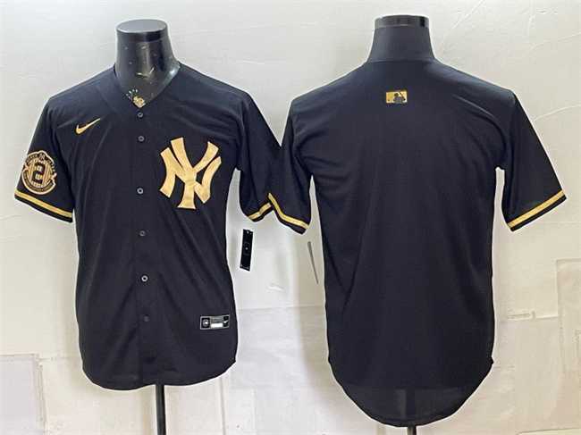 Men%27s New York Yankees Blank Black Gold With Patch Stitched Jersey Dzhi
