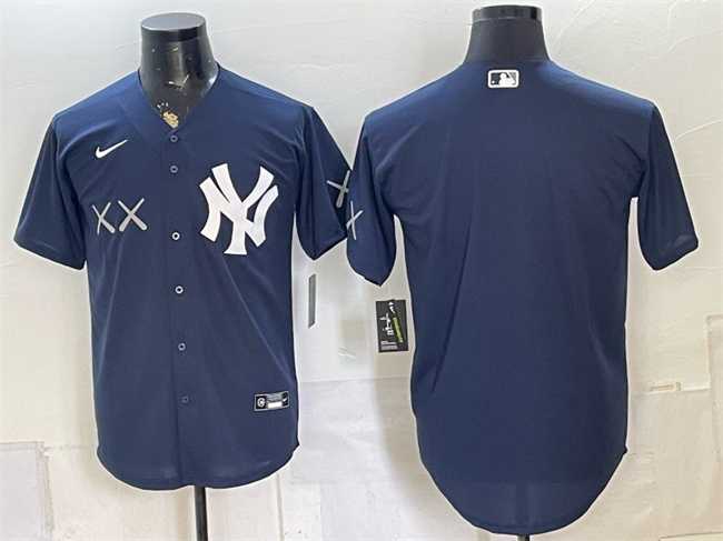 Men%27s New York Yankees x KAWS Navy Stadium Stitched Jersey Dzhi