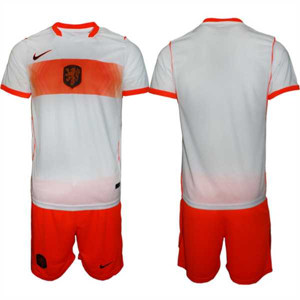 Men%27s Netherlands Custom Orange White Away Soccer Jersey Suit